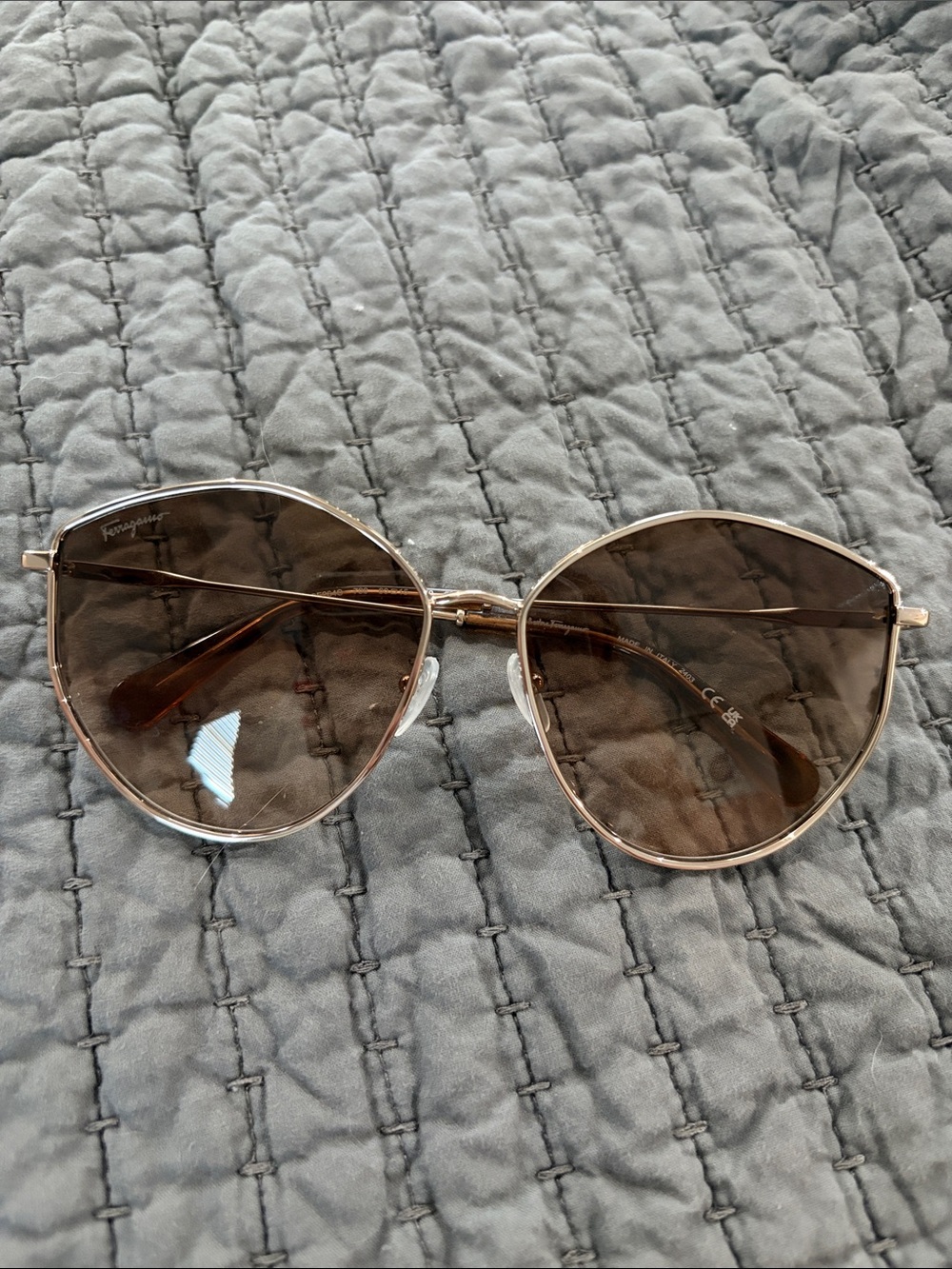 Salvatore Ferragamo Rose Gold Frame Sunglasses with Brown Lenses